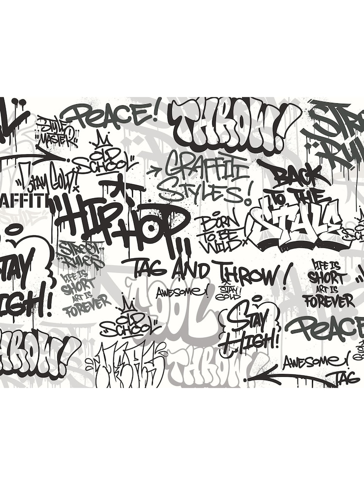 Origin Murals Black and White Mono Graffiti Matte Non Woven A3 Mural Sample - Image 2 of 2