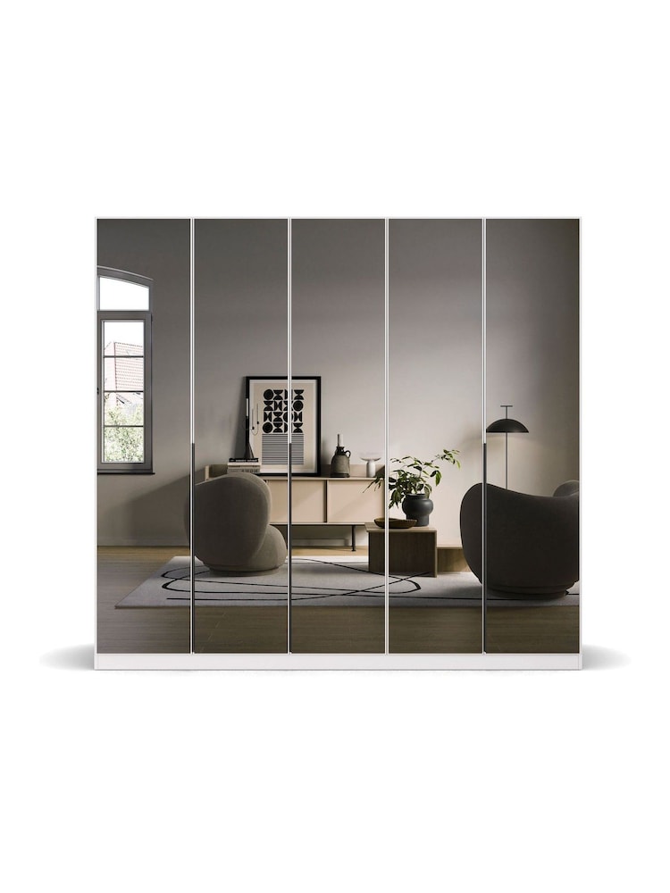 Rauch Alpine White Bayla Mirror Semi Fitted 5 Door Wardrobe - Image 2 of 6