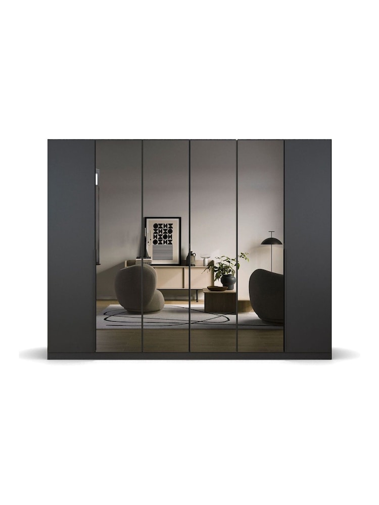 Rauch Metallic Grey Bayla Wood and Mirror Semi Fitted 6 Door Wardrobe - Image 2 of 6