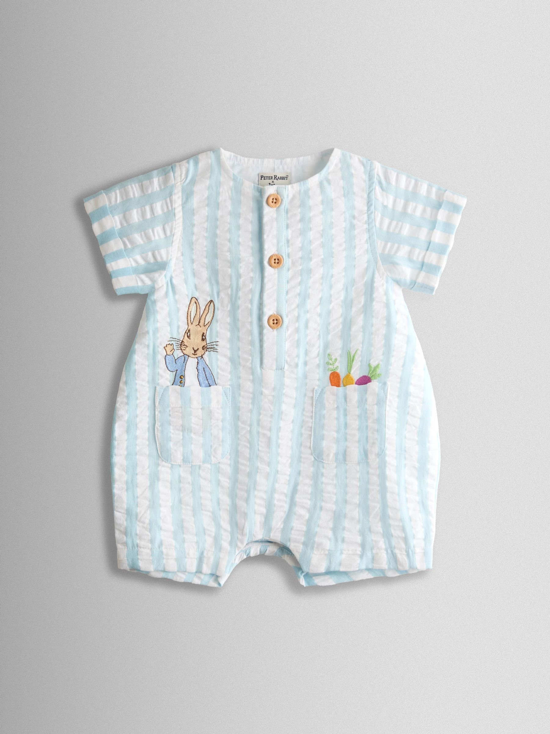 Jojo Maman Bébé Blue Stripe Peter Rabbit Cheesecloth Romper