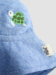 JoJo Maman Bébé Blue Turtle Appliqué Romper & Hat Set - Image 10 of 10