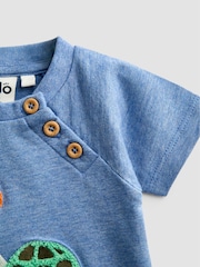 JoJo Maman Bébé Blue Turtle Appliqué Romper & Hat Set - Image 7 of 10