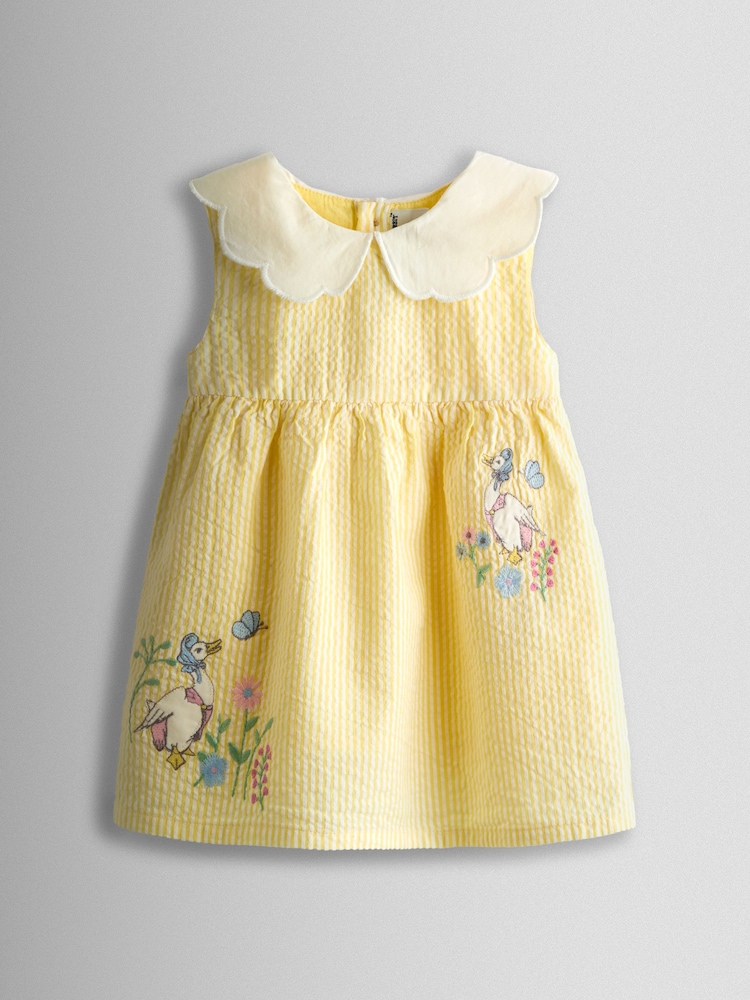 JoJo Maman Bébé Yellow Jemima Puddle-Duck Embroidered Dress & Knicker Set - Image 2 of 4