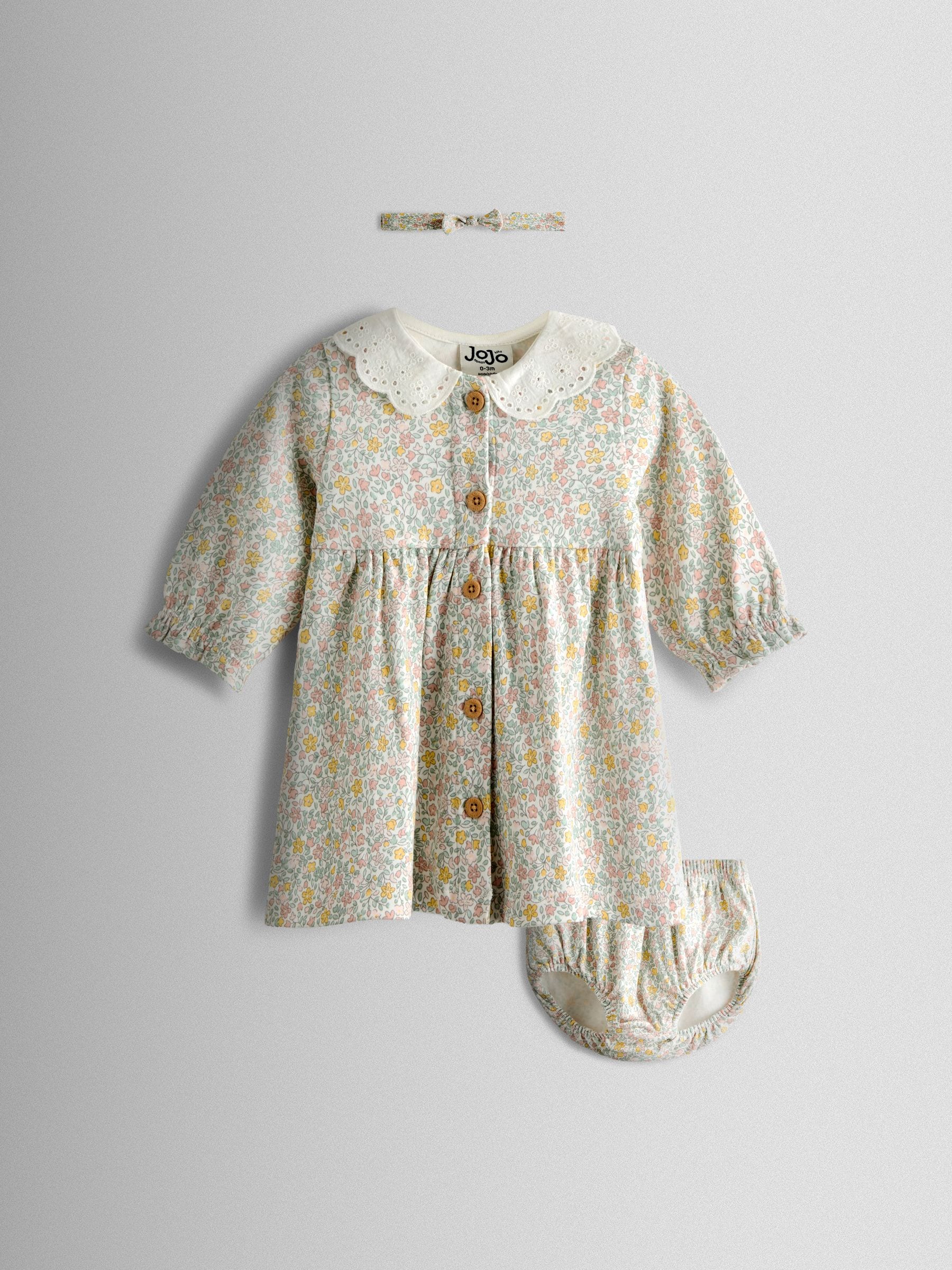 Jojo Maman Bébé Cream Ditsy Floral Ditsy Dress, Knicker & Headband Set