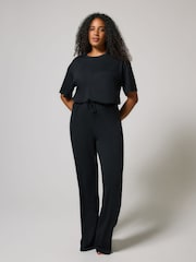 LOVALL Black Petite Soft Touch Wide Leg Lounge Set - Image 1 of 5