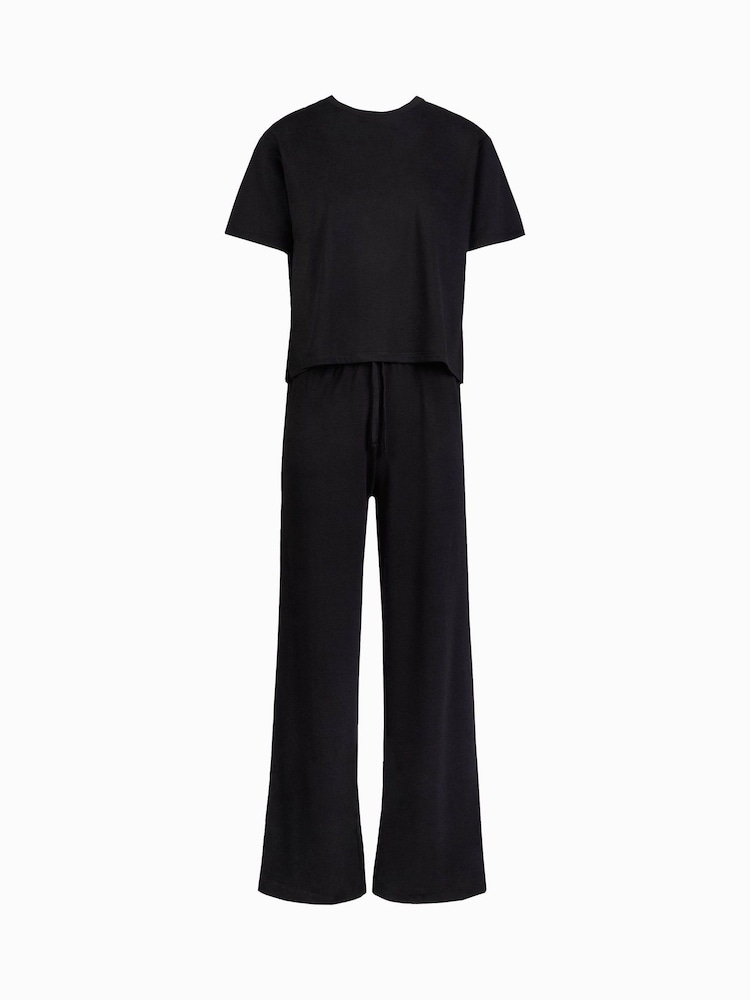 LOVALL Black Petite Soft Touch Wide Leg Lounge Set - Image 5 of 5 LOVALL Black Petite Soft Touch Wide Leg Lounge Set - Image 5 of 5