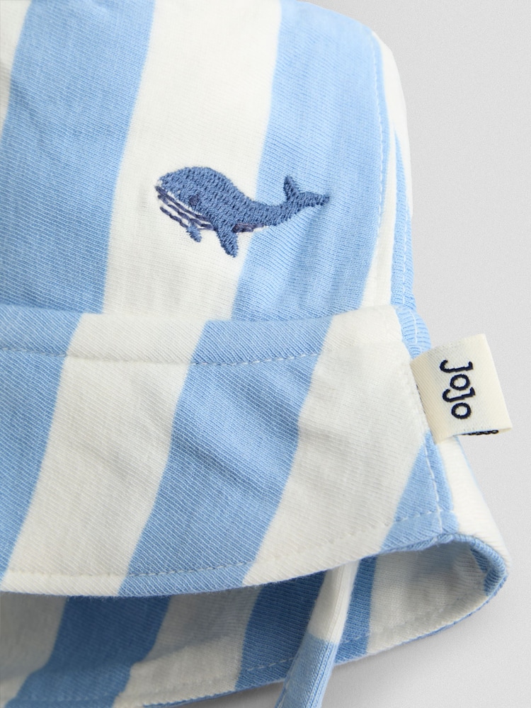 JoJo Maman Bébé Blue Whale Appliqué Romper & Hat Set - Image 8 of 8