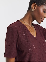 JD Williams Red V-Neck Broderie T-Shirt - Image 3 of 4