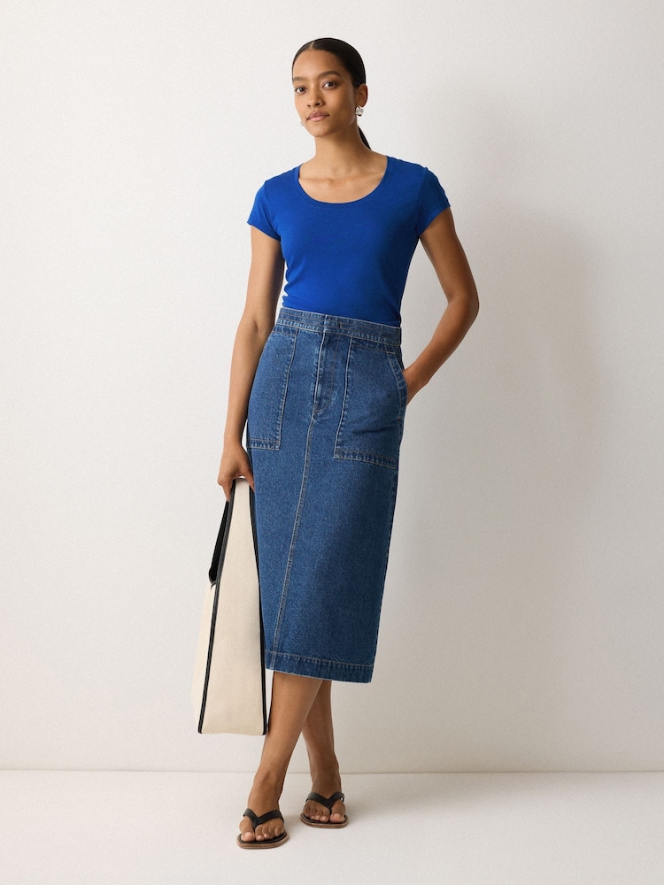 Jigsaw Bright Blue Supima Cotton Scoop Neck T-Shirt - Image 2 of 4 Jigsaw Bright Blue Supima Cotton Scoop Neck T-Shirt - Image 2 of 4