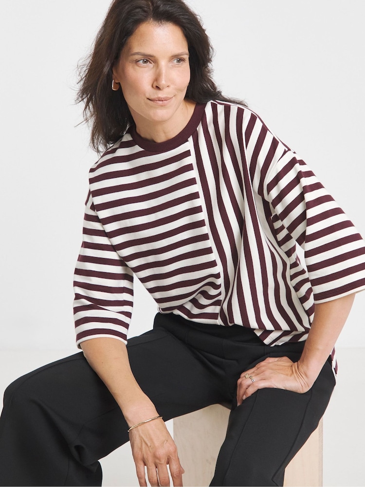 JD Williams Red Stripe Cut About Crew Neck T-Shirt - Image 1 of 4