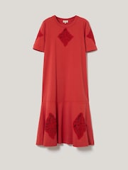 Jigsaw Red Embroidered Midi T-Shirt Dress - Image 1 of 1