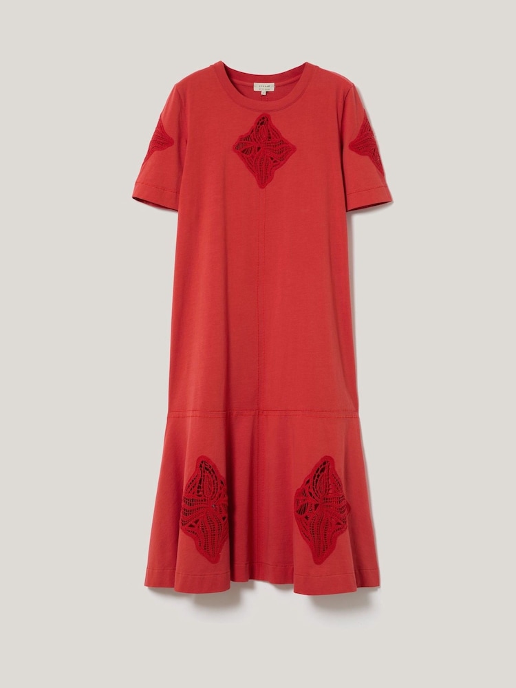 Jigsaw Red Embroidered Midi T-Shirt Dress - Image 1 of 1