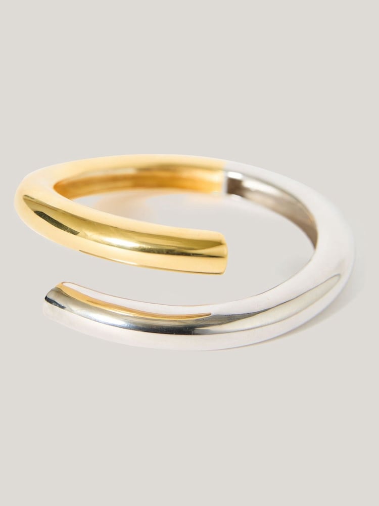 Jigsaw Gold Tone Mixed Metal Wrap Bangle - Image 2 of 3 Jigsaw Gold Tone Mixed Metal Wrap Bangle - Image 2 of 3