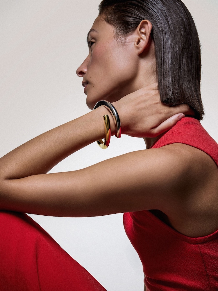 Jigsaw Gold Tone Mixed Metal Wrap Bangle - Image 3 of 3