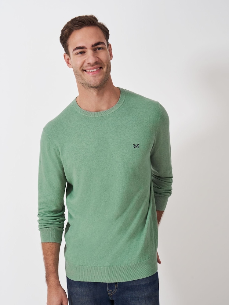 Crew Clothing Green Cotton & Linen Jumper - Image 1 of 5