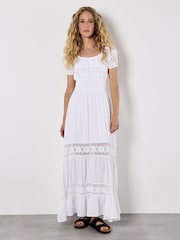 Apricot White Floral Print Lace Milkmaid Maxi Dress - Image 2 of 5