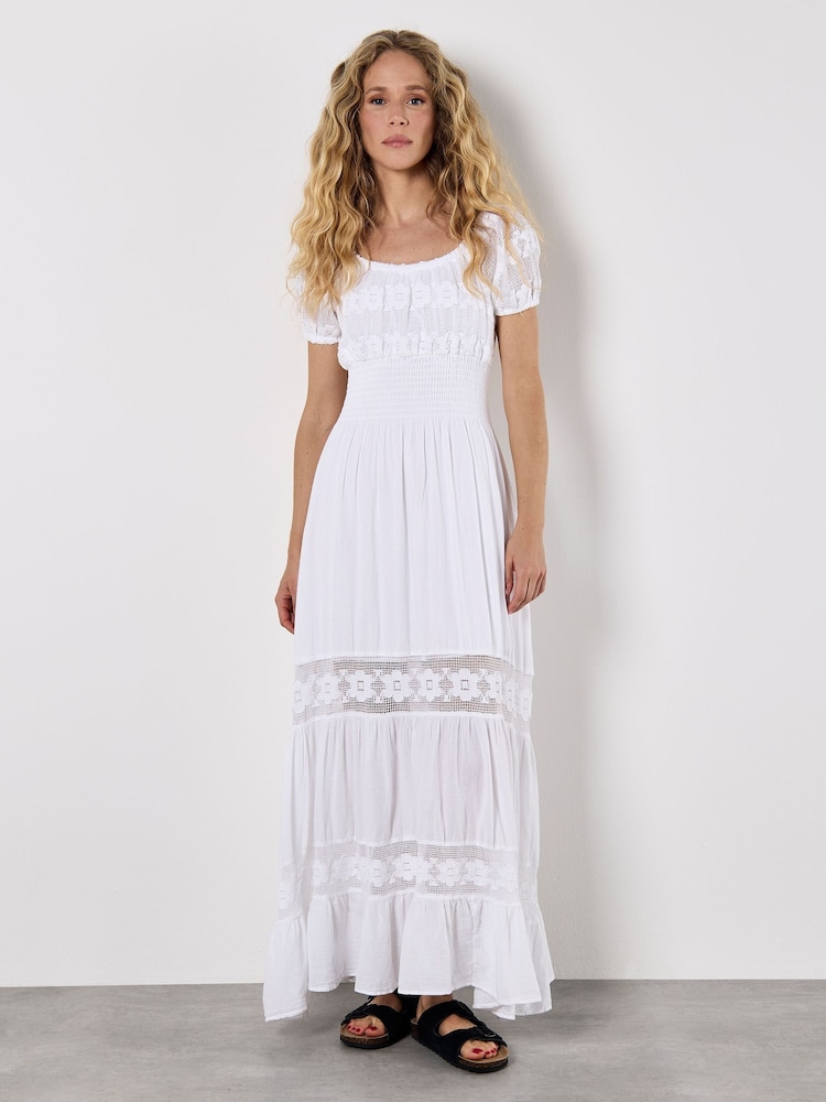 Apricot White Floral Print Lace Milkmaid Maxi Dress - Image 2 of 5