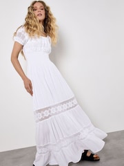 Apricot White Floral Print Lace Milkmaid Maxi Dress - Image 4 of 5