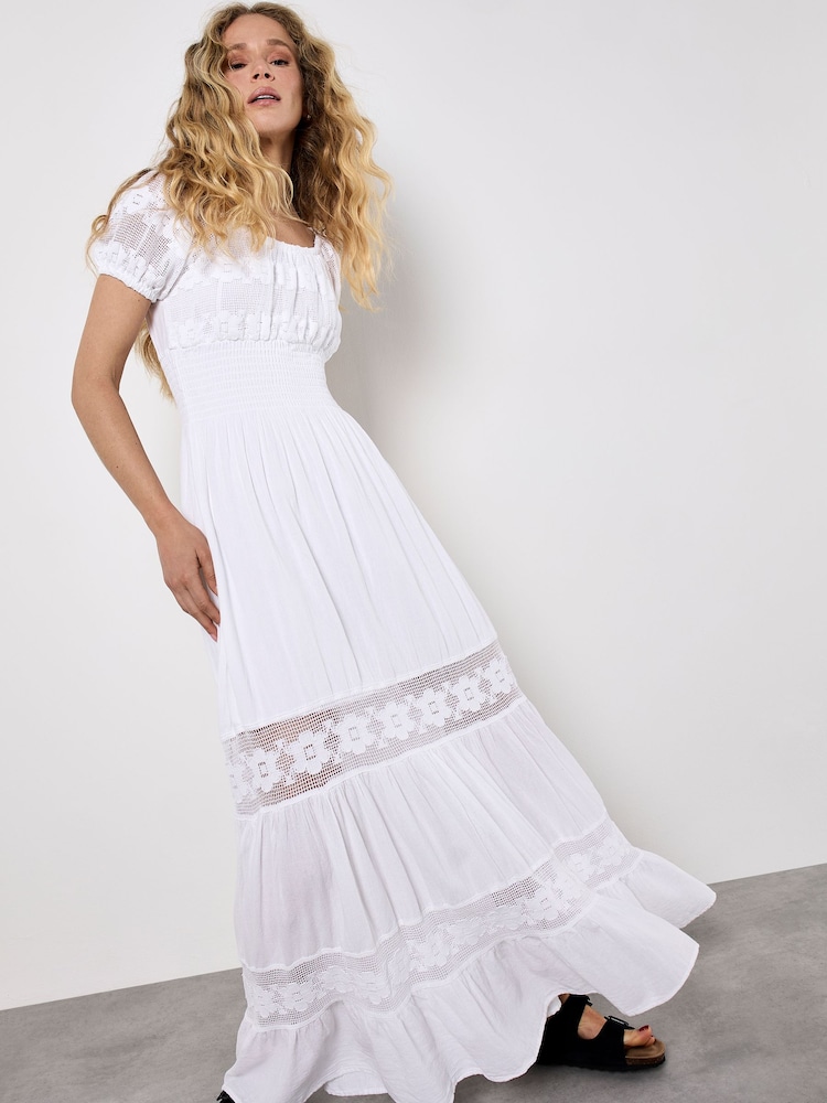 Buy Apricot White Lace Milkmaid Maxi Dress from Next Gibraltar