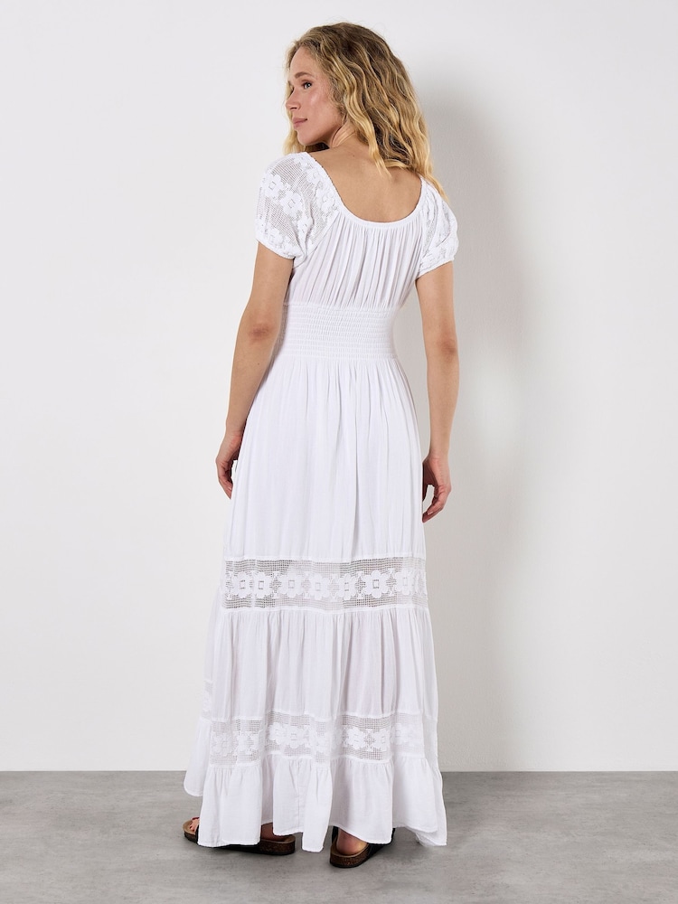 Apricot White Floral Print Lace Milkmaid Maxi Dress - Image 5 of 5
