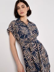 Apricot Blue Palm Leaf Tie Front Shirt Dress - Image 2 of 4