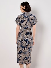 Apricot Blue Palm Leaf Tie Front Shirt Dress - Image 3 of 4