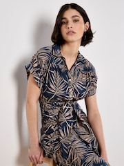 Apricot Blue Palm Leaf Tie Front Shirt Dress - Image 4 of 4
