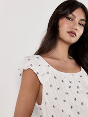 Apricot Cream Ditsy Cotton Textured Bubble Top - Image 2 of 4