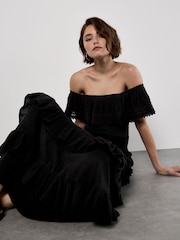 Apricot Black Bardot Lace Detail Maxi Dress - Image 1 of 5