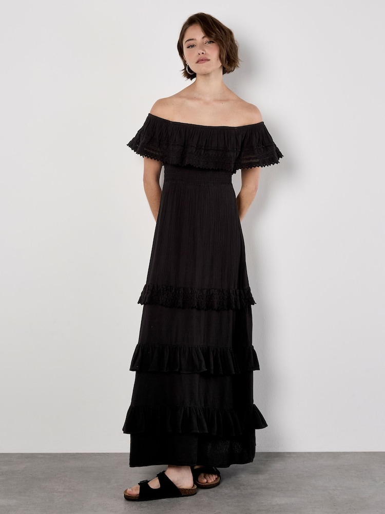 Apricot Black Bardot Lace Detail Maxi Dress - Image 2 of 5