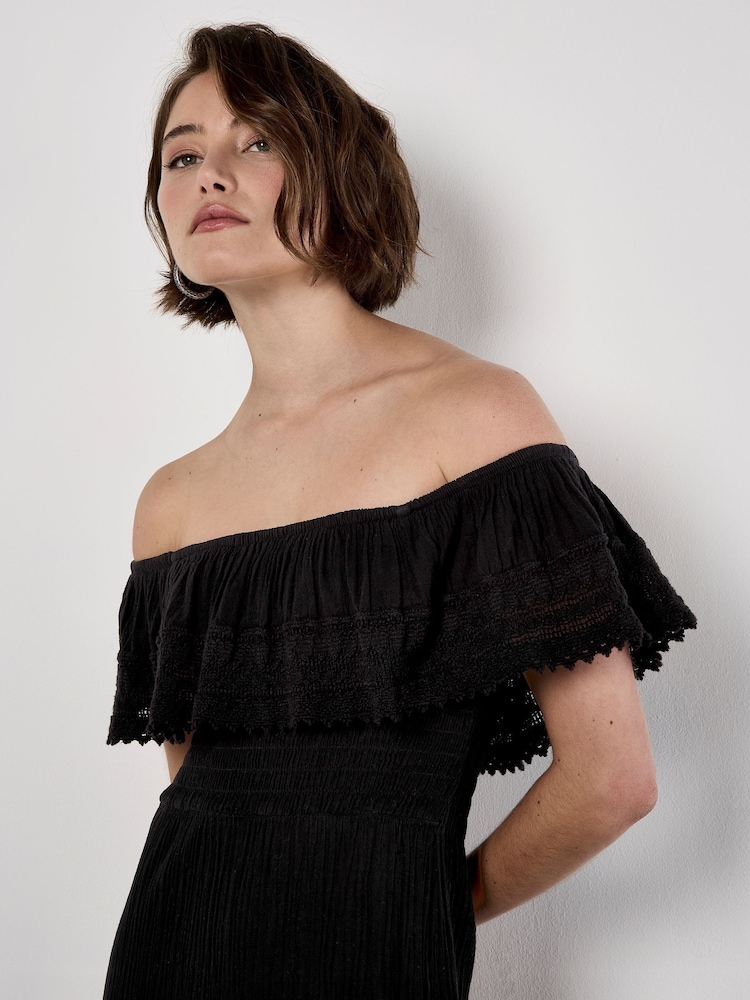 Apricot Black Bardot Lace Detail Maxi Dress - Image 5 of 5 Apricot Black Bardot Lace Detail Maxi Dress - Image 5 of 5