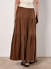 Apricot Brown Coconut Buttton Linen Tiered Skirt - Image 4 of 4