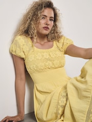 Apricot Yellow Floral Print Lace Milkmaid Maxi Dress - Image 2 of 5