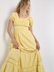 Apricot Yellow Floral Print Lace Milkmaid Maxi Dress - Image 3 of 5