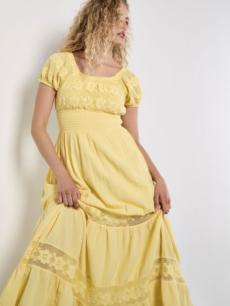 knee length dresses for ladies Farida Yellow Lace Maxi Dress - US 6 main image 0