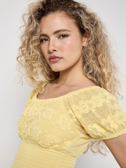 Apricot Yellow Floral Print Lace Milkmaid Maxi Dress - Image 4 of 5