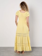 Apricot Yellow Floral Print Lace Milkmaid Maxi Dress - Image 5 of 5