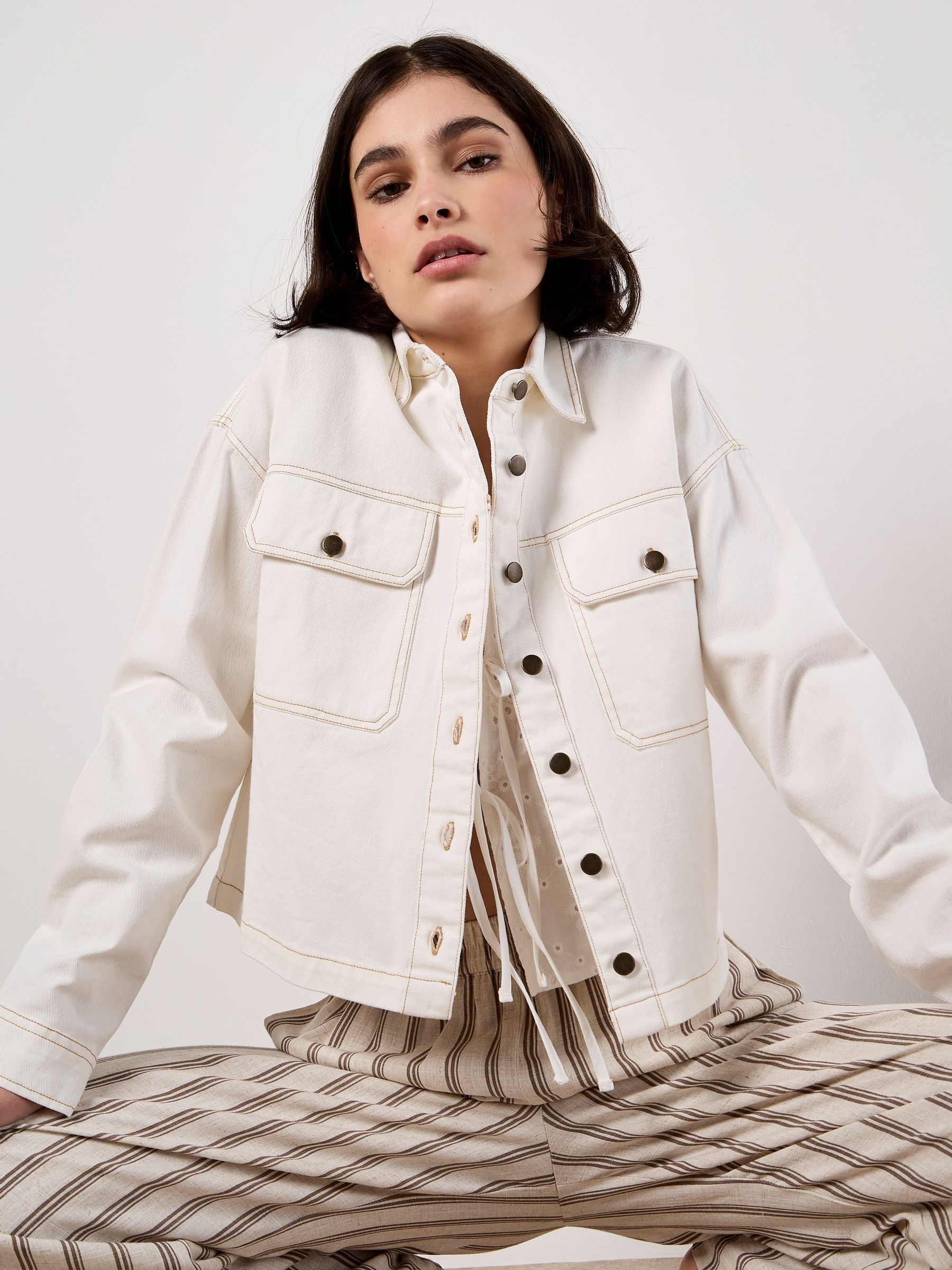 Buy Apricot Cream Denim Cropped Two Pockek Shirt from the Next UK