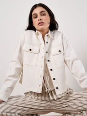 Apricot Cream Denim Cropped Two Pockek Shirt - Image 4 of 5