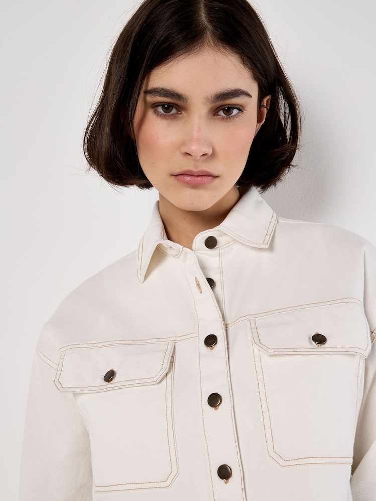 Apricot Cream Denim Cropped Two Pockek Shirt - Image 5 of 5