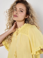 Apricot Yellow Smocking Tassel Tie Ruffle Top - Image 2 of 4