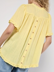 Apricot Yellow Smocking Tassel Tie Ruffle Top - Image 3 of 4