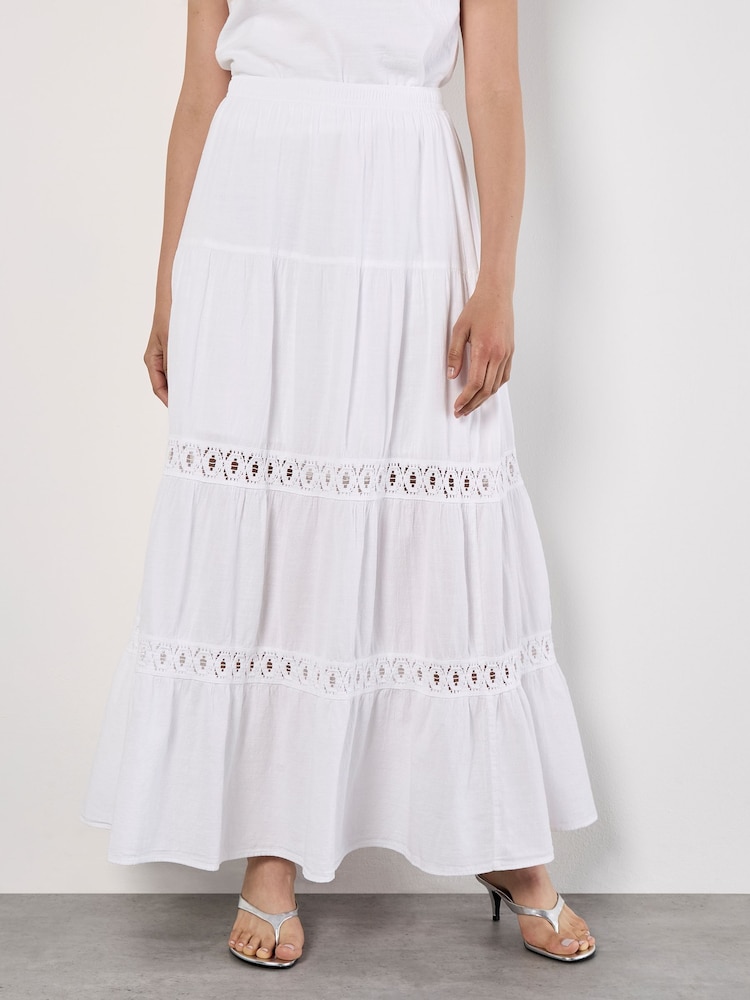 Apricot White Tiered Crochet Insert Skirt - Image 1 of 4 Apricot White Tiered Crochet Insert Skirt - Image 1 of 4