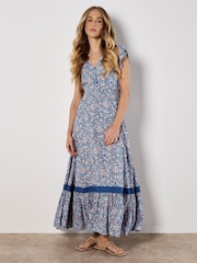 Apricot Blue Ditsy Cluster Crochet Maxi Dress - Image 2 of 5