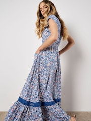 Apricot Blue Ditsy Cluster Crochet Maxi Dress - Image 3 of 5