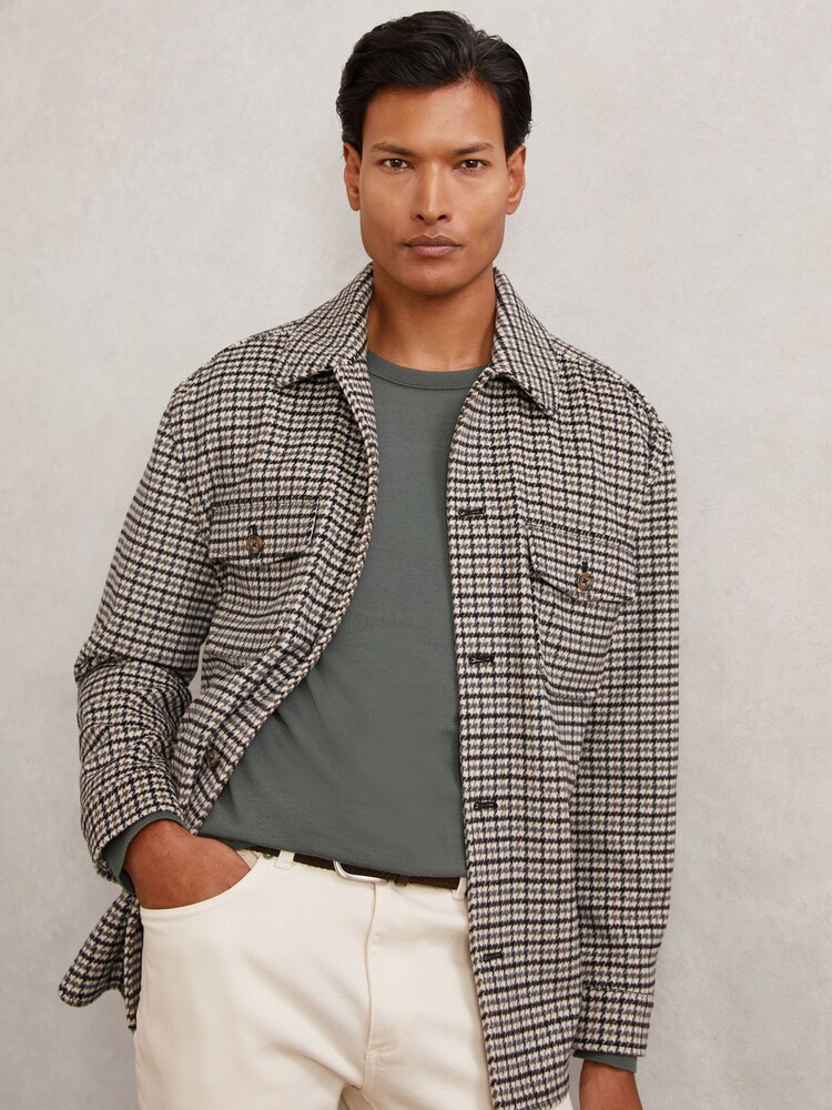 Reiss Grey Liam Houndstooth Shirt - Image 1 of 7