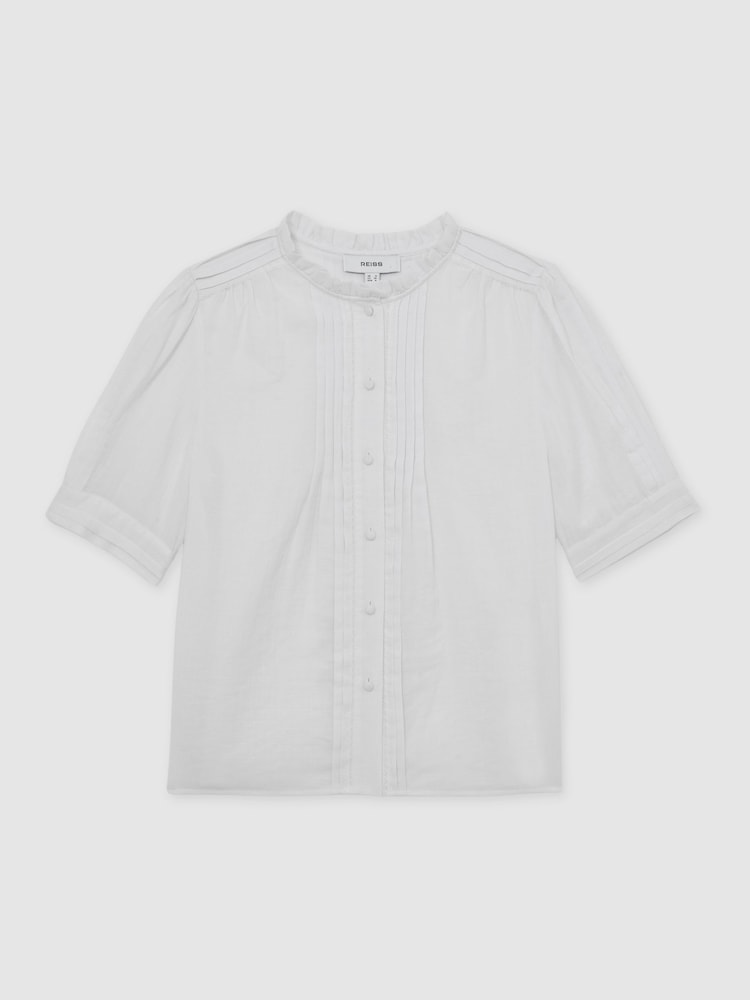 Reiss White Aurelia Cotton Cheesecloth Pleated Top - Image 2 of 6 Reiss White Aurelia Cotton Cheesecloth Pleated Top - Image 2 of 6