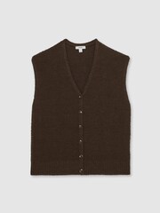 Reiss Chocolate Brown Lily Cotton-Linen Button-Through Knit Top - Image 2 of 6