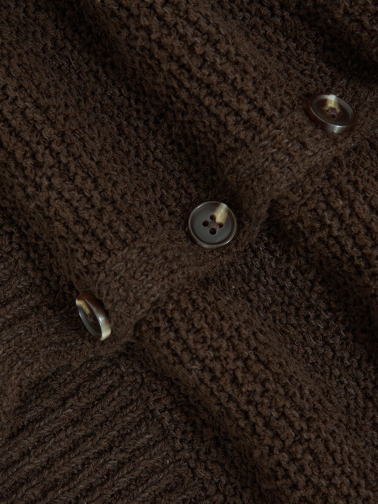 Reiss Chocolate Brown Lily Cotton-Linen Button-Through Knit Top - Image 6 of 6