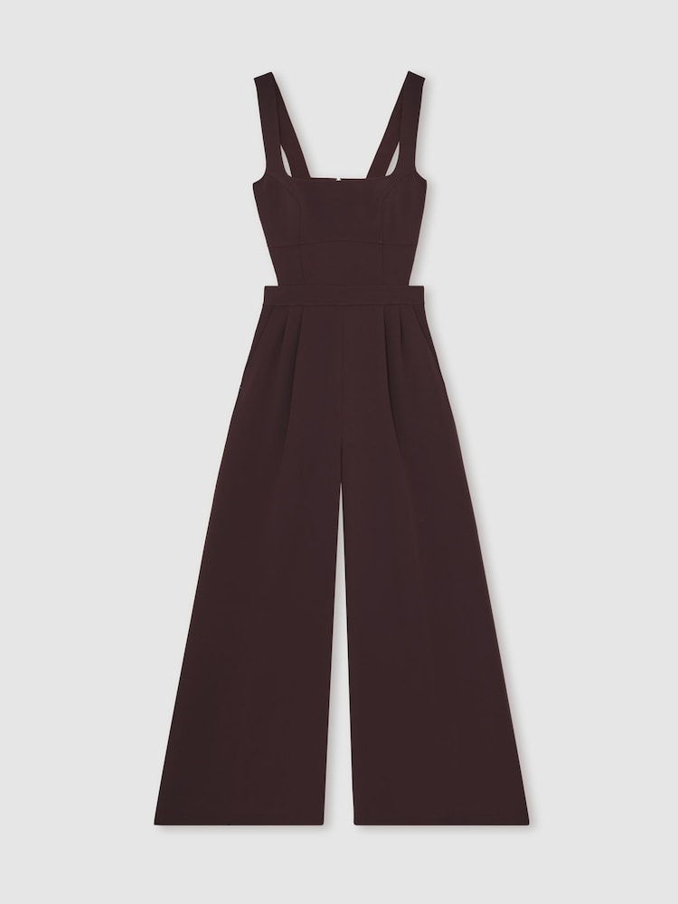 Reiss Burgundy Dion Wide-Leg Cut-Out Jumpsuit - Image 2 of 6 Reiss Burgundy Dion Wide-Leg Cut-Out Jumpsuit - Image 2 of 6